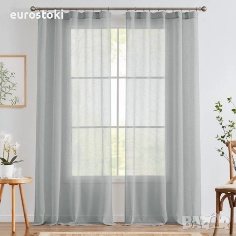 TOPICK Комплект от 2 ленени завеси В 245 x Ш 140 см със скрити бримки, завеси за хол, кухня, спалня, снимка 2 - Пердета и завеси - 51871972
