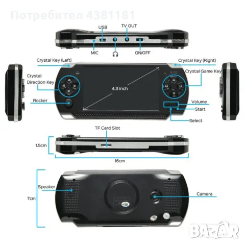 Конзола за игри с 8 GB памет, 4,3 инча дисплей  , снимка 3 - PlayStation конзоли - 49336939