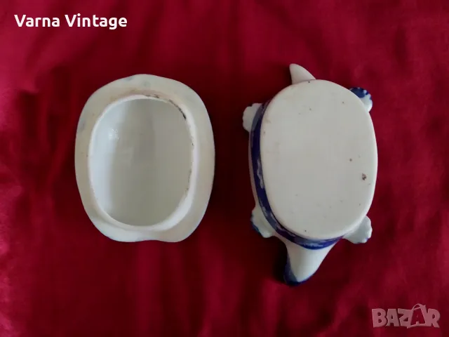 Стара порцеланова кутия за бижута Костенурка., снимка 5 - Антикварни и старинни предмети - 49296971