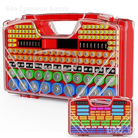 Нов Органайзер за 285 батерии с тестер, двустранна кутия за съхранение