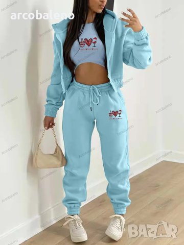 Дамски ежедневен комплект с качулка и щампа от три части, 10цвята , снимка 6 - Комплекти - 42995467