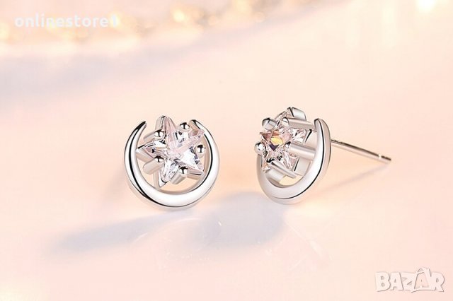 Сребърни Обеци - Звездна луна BJ404, снимка 3 - Обеци - 32814909