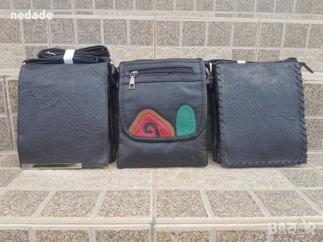 Малка черна дамска чанта с цял капак обшит с кожена лента през рамо или през тялото от екокожа , снимка 8 - Чанти - 28650961