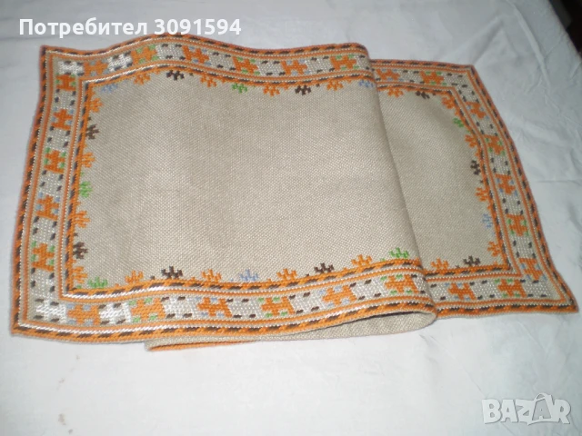 винтидж покривка за маса, ръчно бродирана   ленена покривка за маса, снимка 4 - Покривки за маси - 51012934