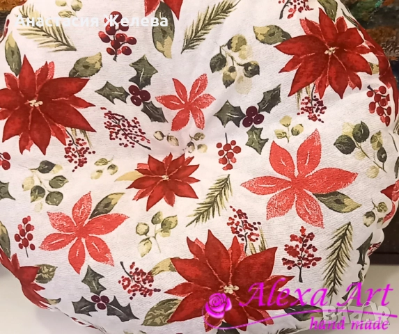 Кръгла коледна възглавница 40 см, снимка 2 - Декорация за дома - 52318941