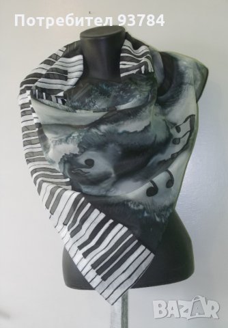 Ръчно рисуван копринен шал ПИАНО, снимка 2 - Шалове - 27707359