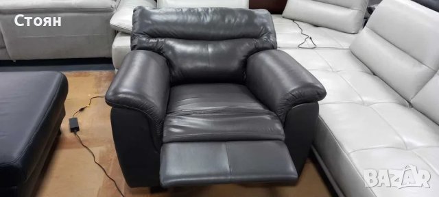 Черен кожен фотьойл с електрически релаксиращ механизъм, снимка 5 - Дивани и мека мебел - 40621389