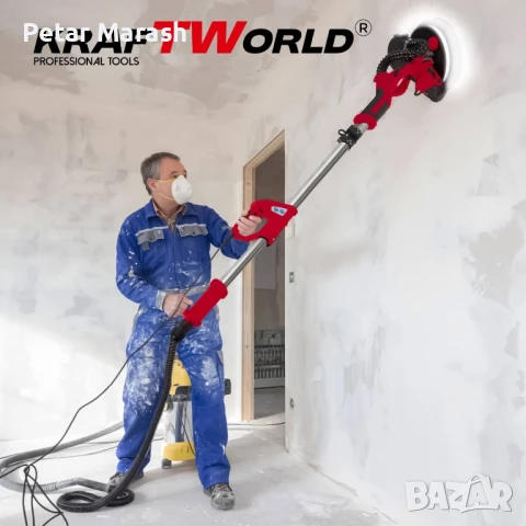 Шлайфмашина за стени и тавани KraftWorld – с кръгла LED глава,телескопично рамо,торба и 6 диска, снимка 2 - Други инструменти - 50653192