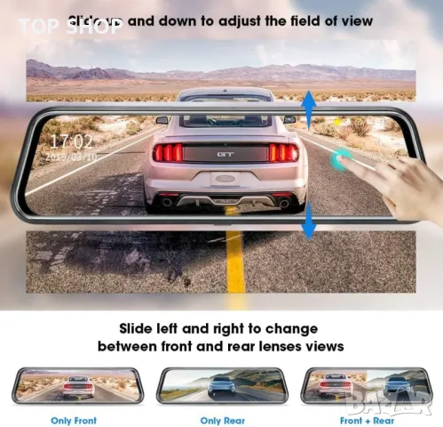 4K GPS Dash Cam 12'' Mirror Dash Cam с 64GB SD карта, снимка 3 - Аксесоари и консумативи - 48631096