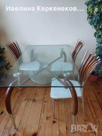 Висока стъклена трапезна маса, снимка 3 - Маси - 48880698