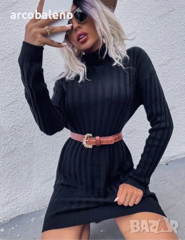 Дамска широка пуловерна рокля с висока яка и дълги ръкави, 2цвята , снимка 9 - Рокли - 43542229