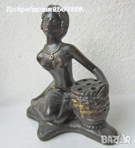 негри 25 см дълга композиция от дърво с дървен съд, жена керамика моливник, пепелник