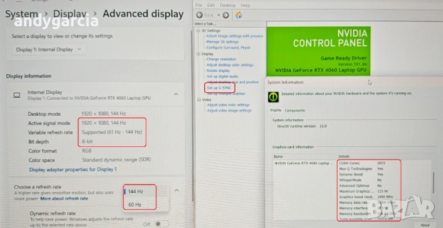 NVidia RTX 4060 8GB/AMD Ryzen 7 7435HS/24GB RAM/1TB SSD NVME/15.6 G-SYNC 144hz IPS/Lenovo LOQ, снимка 15 - Лаптопи за игри - 53495720