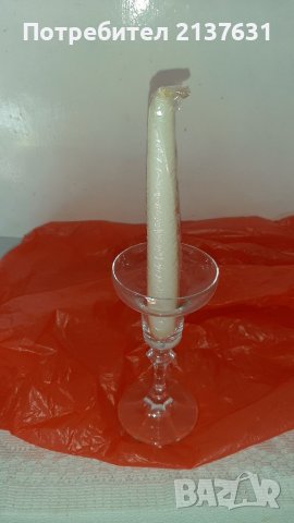 НОВ ! Неразпечатван НЕМСКИ Комплект СВЕЩНИК от СТЪКЛО със конусовидна свещ , снимка 3 - Декорация за дома - 38498169