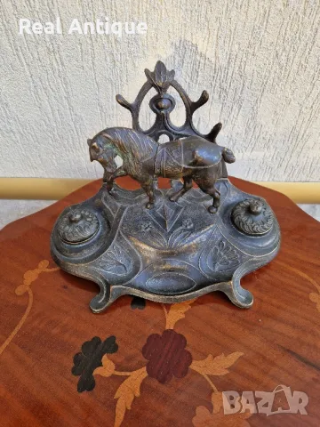 Уникална много красива антикварна бронзова мастилница , снимка 3 - Антикварни и старинни предмети - 48029560