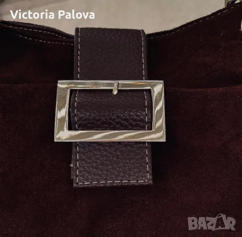Велурена чанта с две дръжки цвят шоколад, снимка 11 - Чанти - 50180914