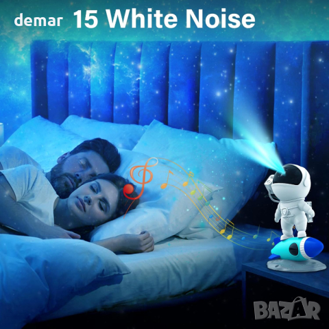 LED проектор астронавт с ракета, галактическа нощна светлина, бял шум, таймер,Bluetooth дистанционно, снимка 3 - Детски нощни лампи - 44867279