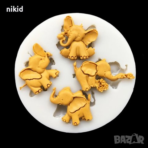 4 малки Слончета Слонче слон силиконов молд форма декорация торта фондан, снимка 3 - Форми - 30183762