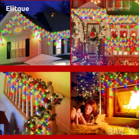 Коледна украса LED ресни 12 метра – водоустойчива инсталация с 8 режима на светене, снимка 6 - Други - 52503553