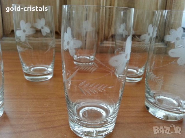Ретро водни стъклени чаши гравирани, снимка 4 - Антикварни и старинни предмети - 33550917