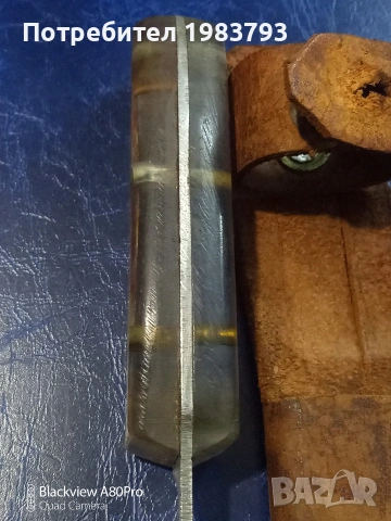 Стар нож с кожена кания и интересна форма., снимка 5 - Ножове - 53456924
