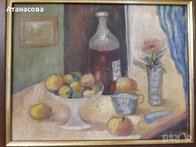 Стара картина Натюрморт масло платно 1926 г, снимка 3 - Картини - 53566267