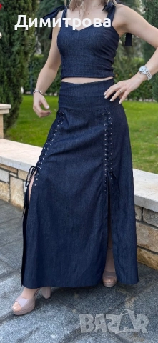 Дънков костюм с дълга пола и бюстие XS-XL, снимка 11 - Костюми - 52443319