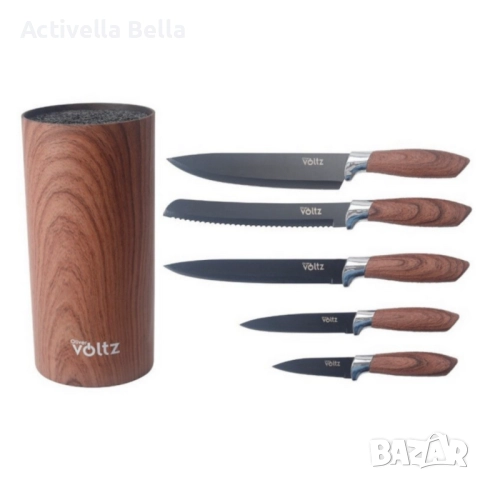 Комплект ножове Voltz с мраморно покритие и стойка – Стил, острота и удобство за перфектна кухня 5OV, снимка 3 - Прибори за хранене, готвене и сервиране - 52533341