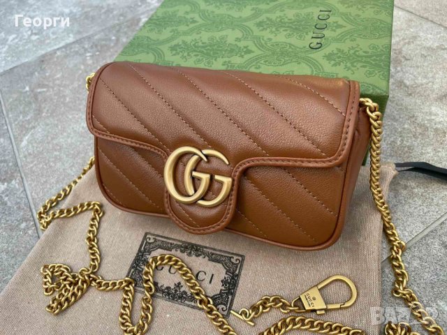 Gucci Кафява коженa Marmont Супер мини чанта Гучи GG лого Made in Italy, снимка 1