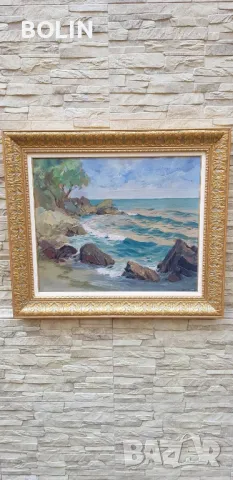 Българска картина- Морски Пейзаж- Наполеон Алеков 1950, снимка 2 - Антикварни и старинни предмети - 49696629
