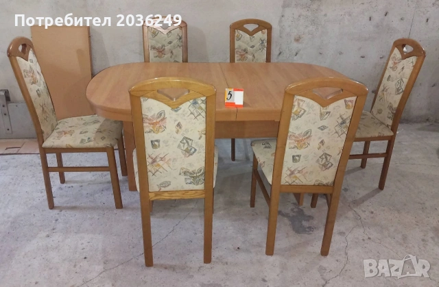 Комплект масивна разтегателна маса с 6 стола, снимка 6 - Маси - 53477246