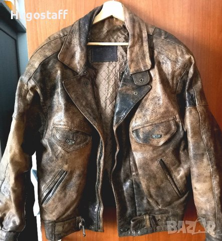 Винтидж марково оригинално cafe racer Моторджиско дебела кожа бомбър пилотско Camel Л/Хл , снимка 7 - Якета - 43352442