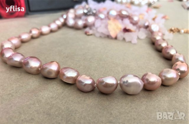 Розово колие от естествени ,барокови перли със сертификат, снимка 3 - Подаръци за юбилей - 28107116