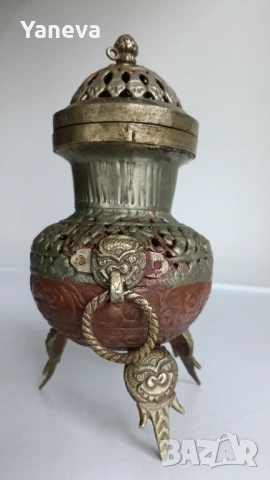 Тибетска, медна , старинна кадилница ,съд за прекадяване на тамян., снимка 2 - Декорация за дома - 53276414