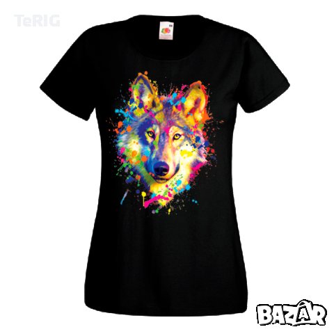 тениска с щампа NEON вълк, снимка 2 - Тениски - 39392197