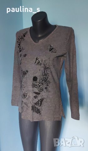 Блуза с пеперудени декорации и дълъг ръкав "Laura Torelli"® , снимка 1 - Блузи с дълъг ръкав и пуловери - 32870791