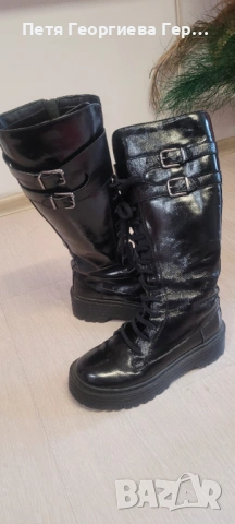 Високи ботуши на Dasha от естествен лак, снимка 2 - Дамски ботуши - 53071366