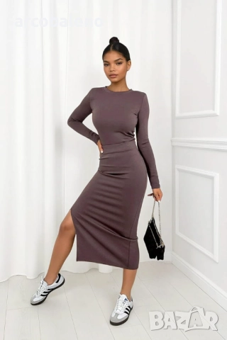 Дамски комплект Paola: миди пола и блуза с дълги ръкави, 6цвята , снимка 6 - Комплекти - 52279179