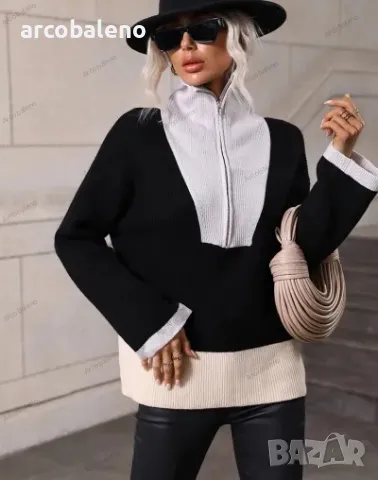 Дамски елегантен пуловер с дълъг ръкав и цип, 5цвята , снимка 5 - Блузи с дълъг ръкав и пуловери - 47885951