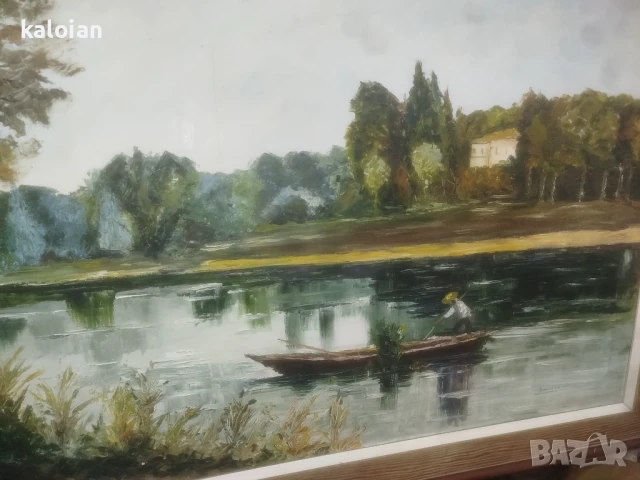 Голяма маслена творба на платно. Подписана испанска картина с дървена рамка с размери от снимките. Ц, снимка 4 - Картини - 51285700