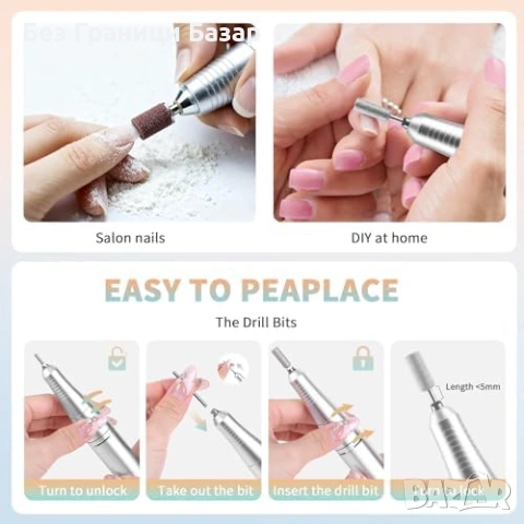 Нова Електрическа пила за нокти 45000 RPM USB-C LED дисплей 11 накрайника, снимка 4 - Продукти за маникюр - 53531282