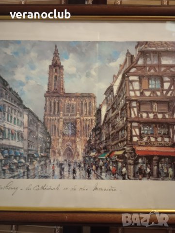 Страсбургската катедрала и улица Мерсие /Репродукция/, снимка 6 - Картини - 38322793