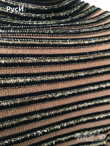 Дамски пуловер на райе в пясъчни тонове, с блестяща нишка, снимка 3 - Блузи с дълъг ръкав и пуловери - 47991850