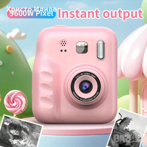 Фотоапарат за моментални снимки с принтер незабавен печат Фотопринтер Син Розов, снимка 8 - Фотоапарати - 51340713