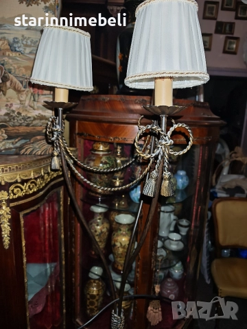 Антикварен лампион с бронзова плетеница, три светлини 180см, снимка 2 - Лампиони - 52917170