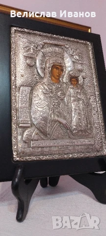 Гръцка сребърна икона Богородица с Младенеца. Перфектно състояние., снимка 3 - Икони - 50832036
