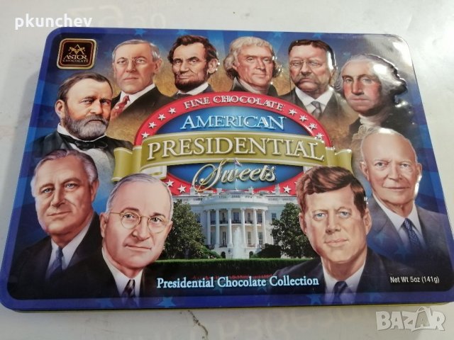 Метална кутия от шоколади с американски президенти, снимка 6 - Колекции - 34643528