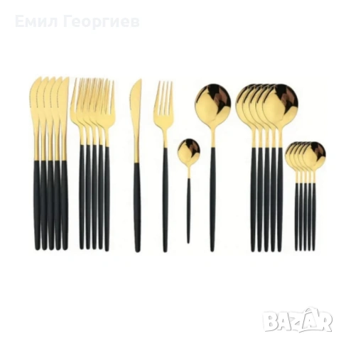 Комплект прибори за хранене от 24 части с луксозен дизайн и магнитна кутия в златисто и черно, снимка 4 - Прибори за хранене, готвене и сервиране - 53202268