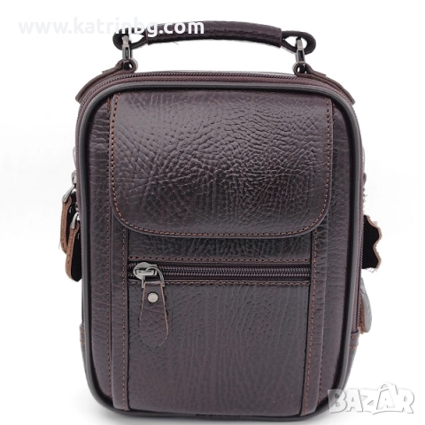Подарък за мъж – комплект чанта и портфейл от естествена кожа в кафяво, снимка 2 - Подаръци за мъже - 52414533