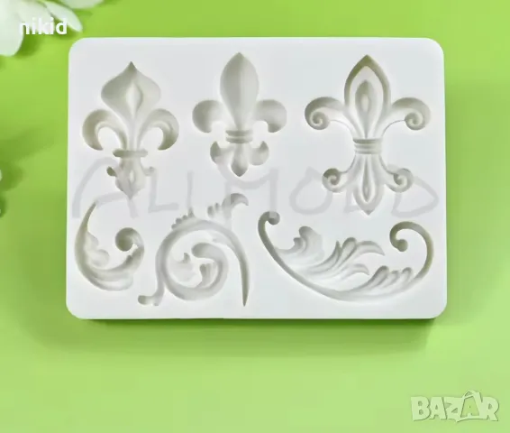 Fleur De Lys Флер лого Де Лис Хералдическа лилия орнамент силиконов молд форма фондан шоколад гипс 
